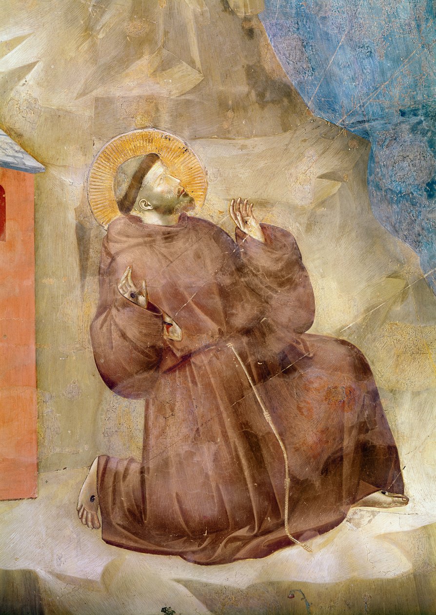 Svatý František přijímá stigmata, detail svatého Františka, kolem 1297-99 (detail 62299) od Giotto di Bondone