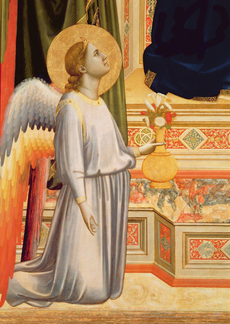 Madonna di Ognissanti Detail klečícího anděla s vázou květin, kolem 1310 viz také 63334 od Giotto di Bondone
