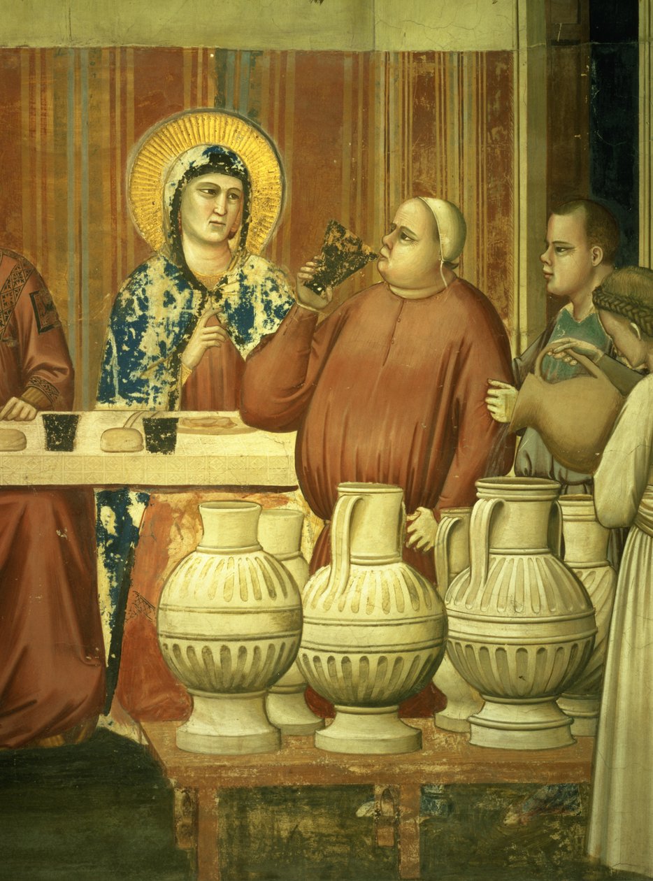 Svatba v Káně, detail degustátorů vína, detail fresky c.1305 z 102736 od Giotto di Bondone