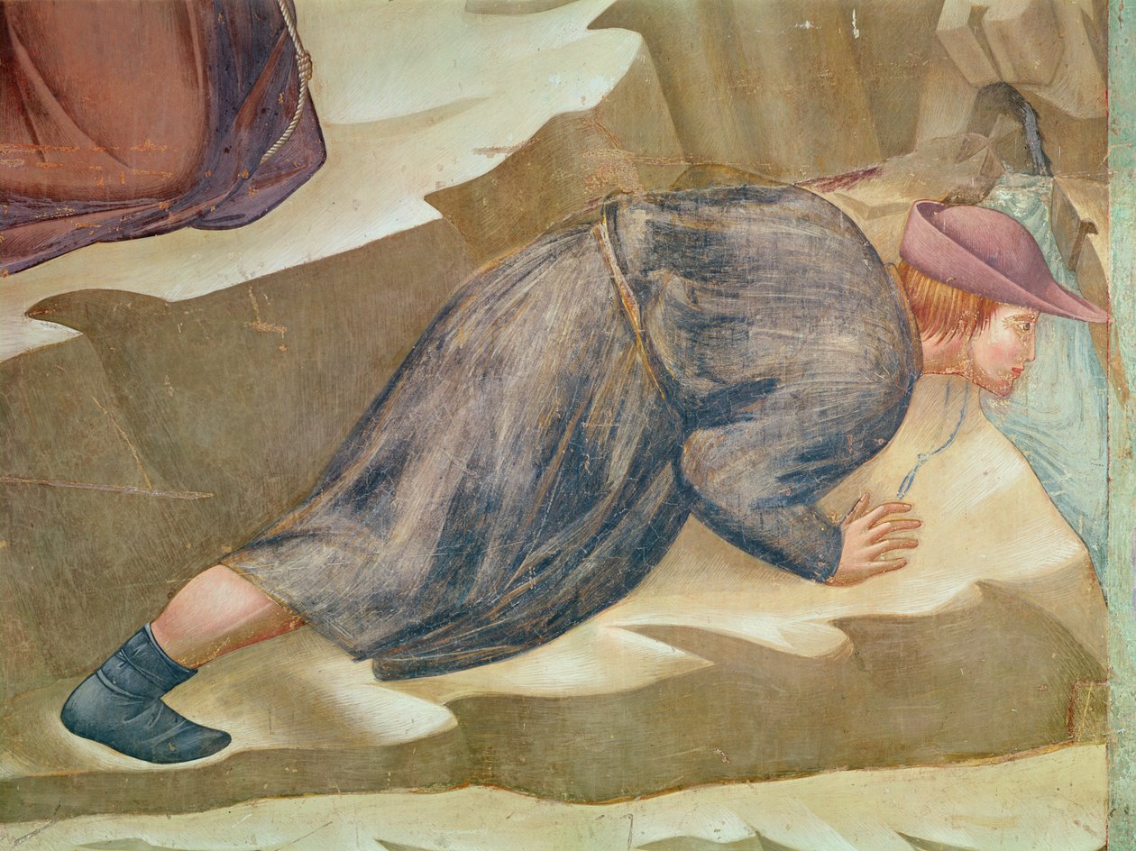The Miracle of the Spring, detail pijícího muže, 1297-99 (detail 62296) od Giotto di Bondone