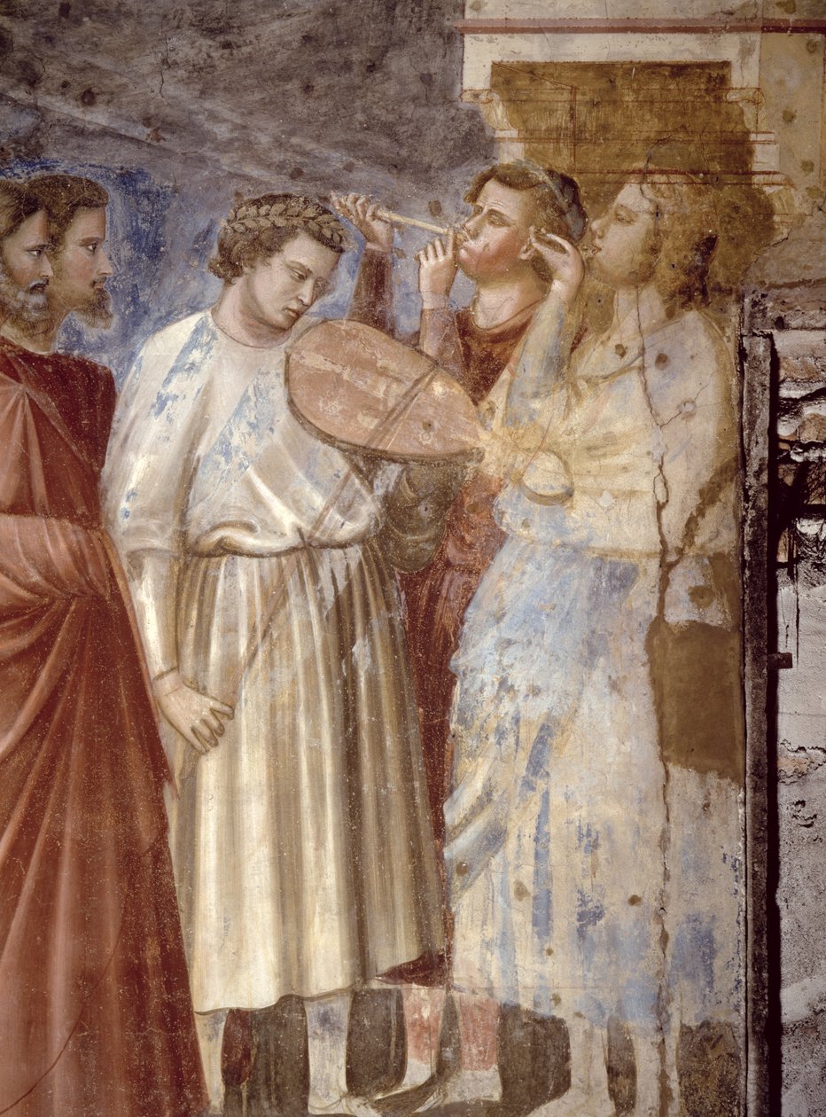 Svatební průvod panen, detail hudebníků, cca 1305 freska detail 65205 od Giotto di Bondone