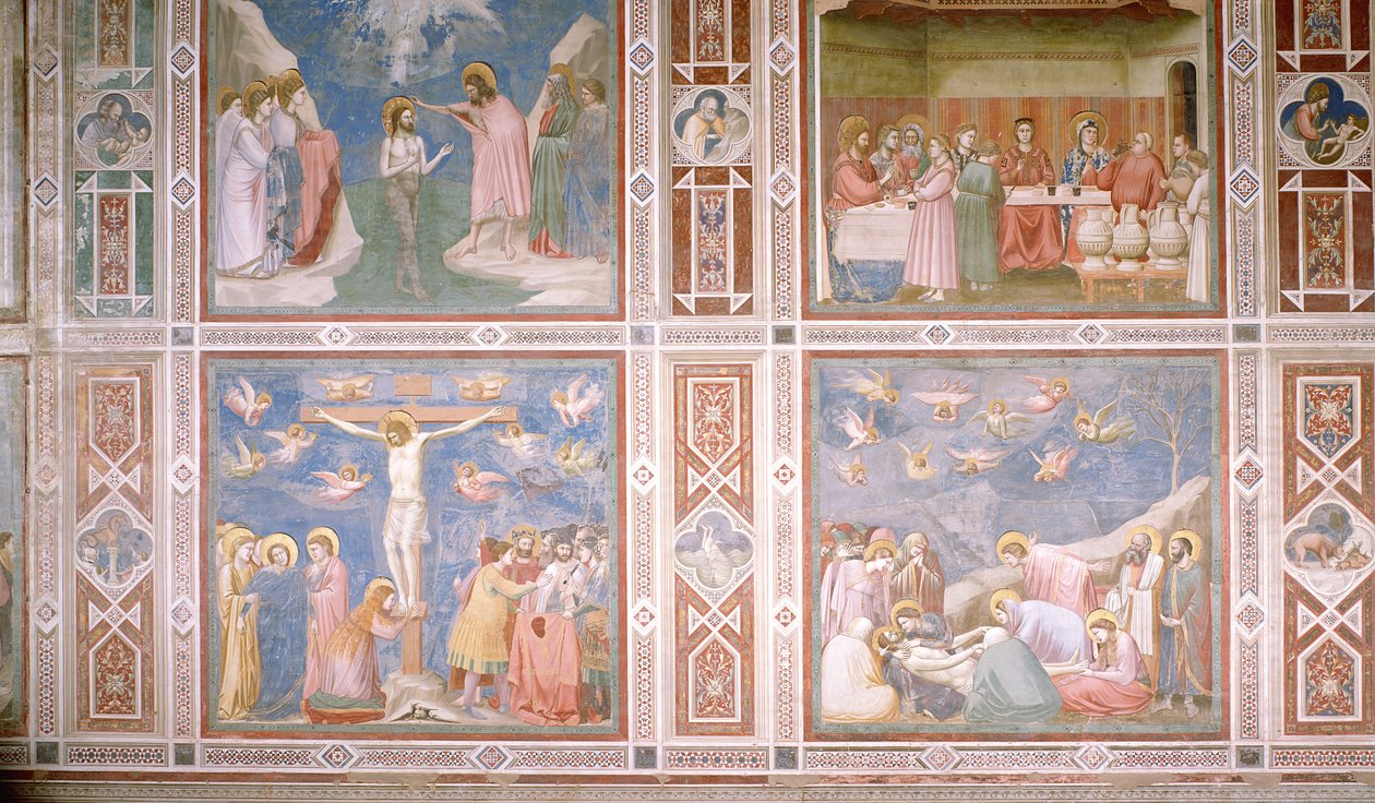 Pohled na spodní a střední registr severní stěny, kolem 1305 (detail) od Giotto di Bondone