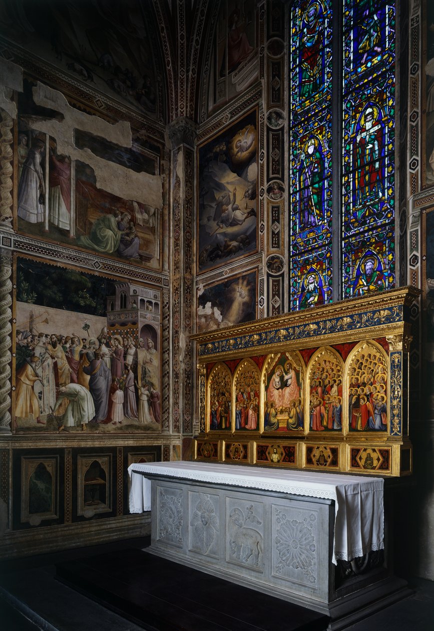 Kaple Baroncelli, polyptych Baroncelli nad oltářem, cca 1328, od Giotta (1267-1337), tempera a zlato na panelu, bazilika Santa Croce, Florencie. Itálie od Giotto (c.1266 1337)