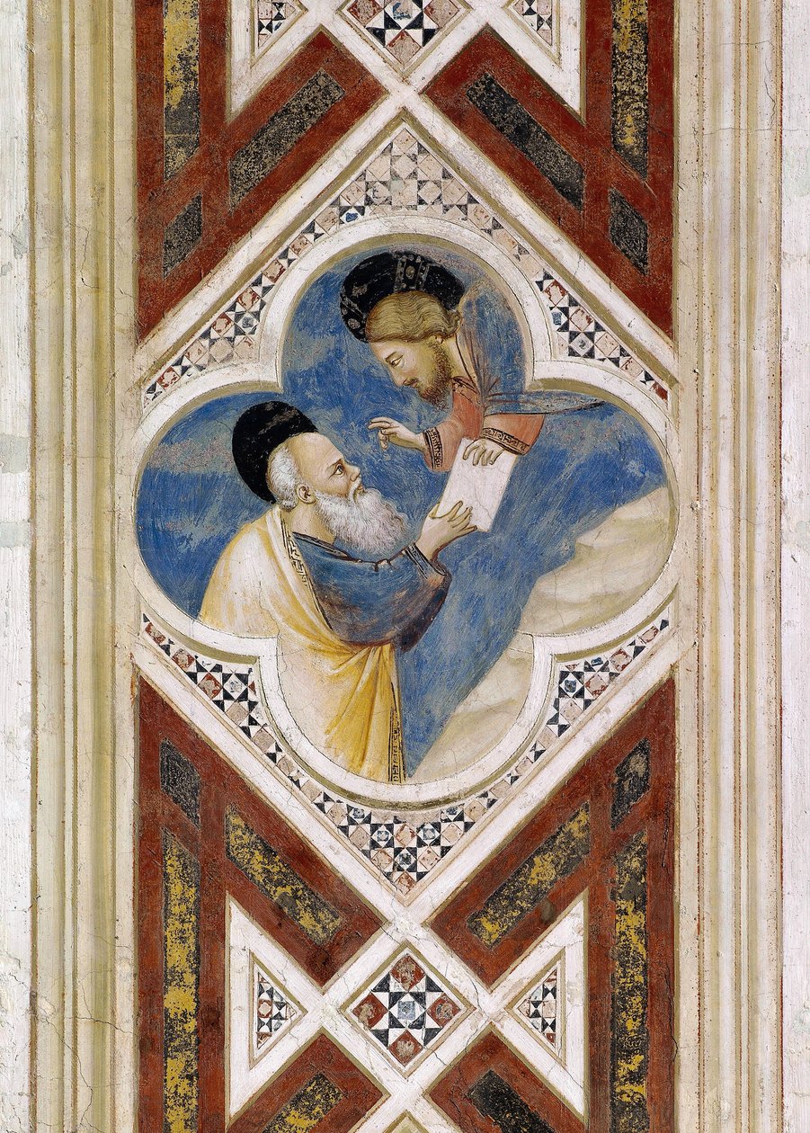 Bůh přikazuje Ezechielovi, aby snědl svitek a poté oznámil jeho obsah lidu Izraele, Detail z fresek, Giotto od Giotto (c.1266 1337)