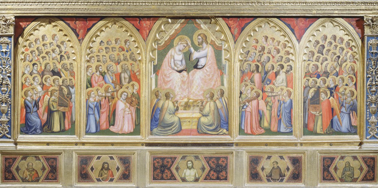 Itálie, Florencie, bazilika Svatého kříže, kaple Bandini Baroncelli, Korunovace Panny Marie od Giotto (c.1266 1337)