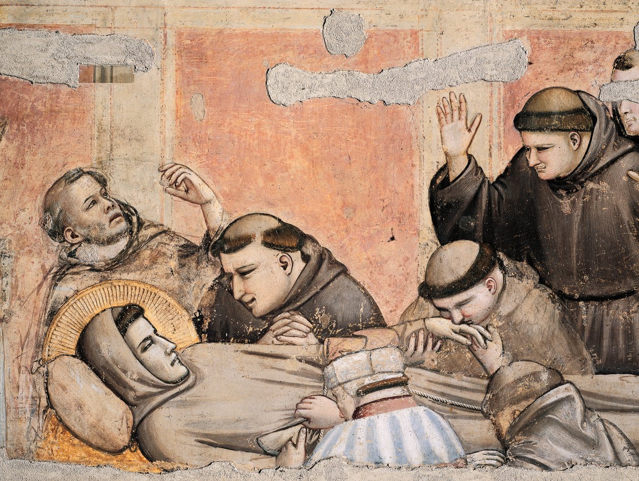 Itálie, Florencie, Bazilika svatého Kříže, kaple Bardi, Smrt svatého Františka od Giotta (1267-1337), freska, Detail od Giotto (c.1266 1337)