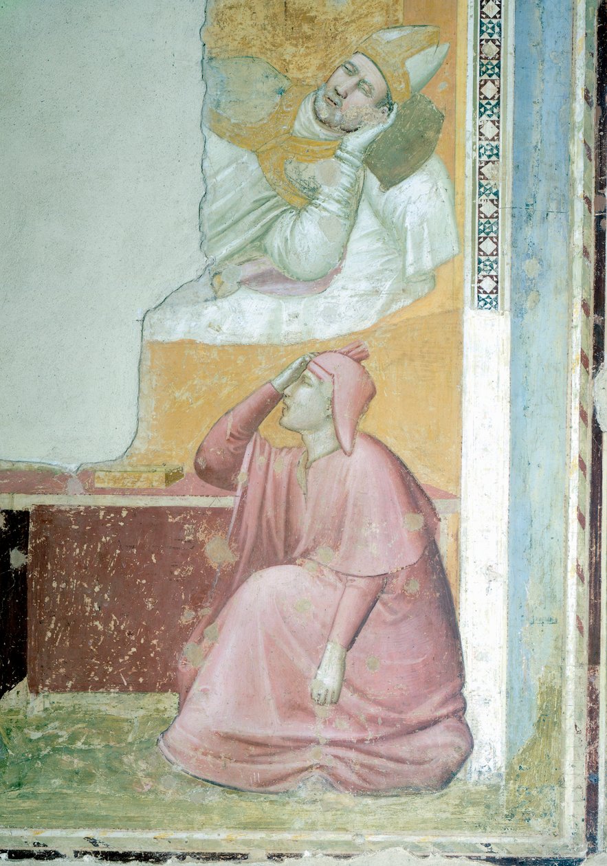 Zjevení svatého Františka biskupovi Guidovi z Assisi, od Giotta (1267-1337), freska, detail, bazilika Santa Croce, kaple Bardi, Florencie od Giotto (c.1266 1337)