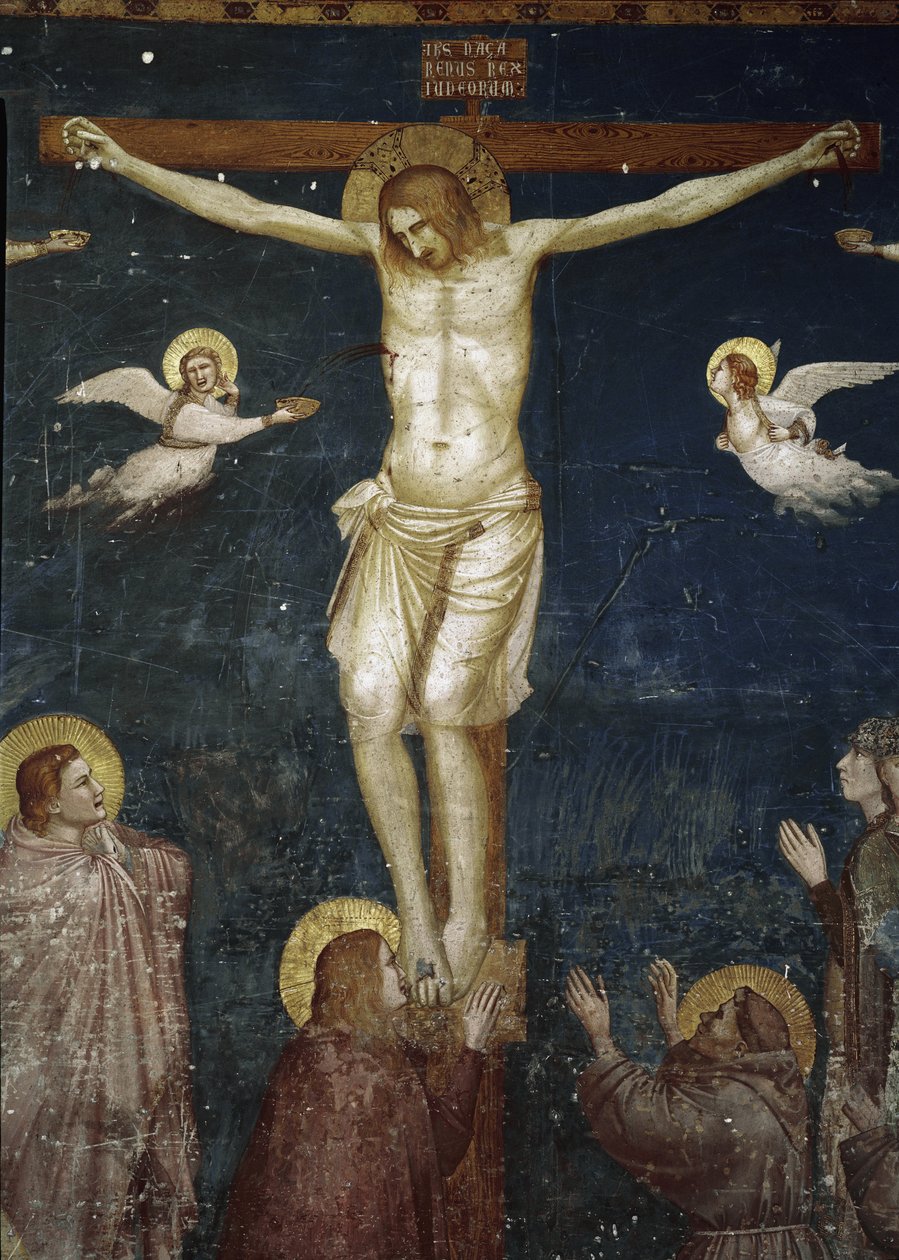 Kristus ukřižuje, detail Ukřižování s pěti františkány - Freska od Giotto (c.1266 1337)