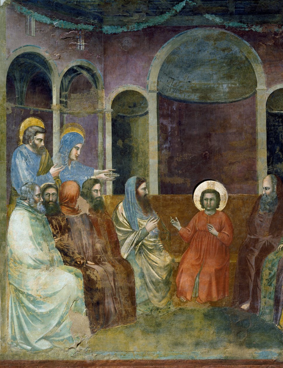 Ježíš v chrámu mezi lékaři, Detail ze života a umučení Krista, od Giotta od Giotto (c.1266 1337)