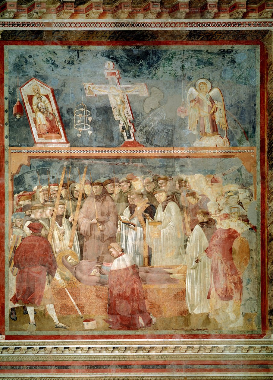 Život svatého Františka z Assisi: Ověřování stigmat (sv. Jeroným zkoumá stigmata - Freska od Giotto (c.1266 1337)