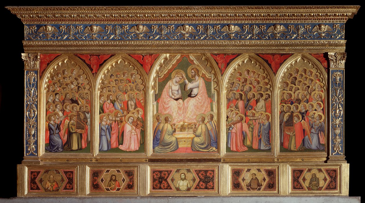 Polyptych Baroncelli: Korunovace Panny Marie (tempera na dřevě od Giotto (c.1266 1337)