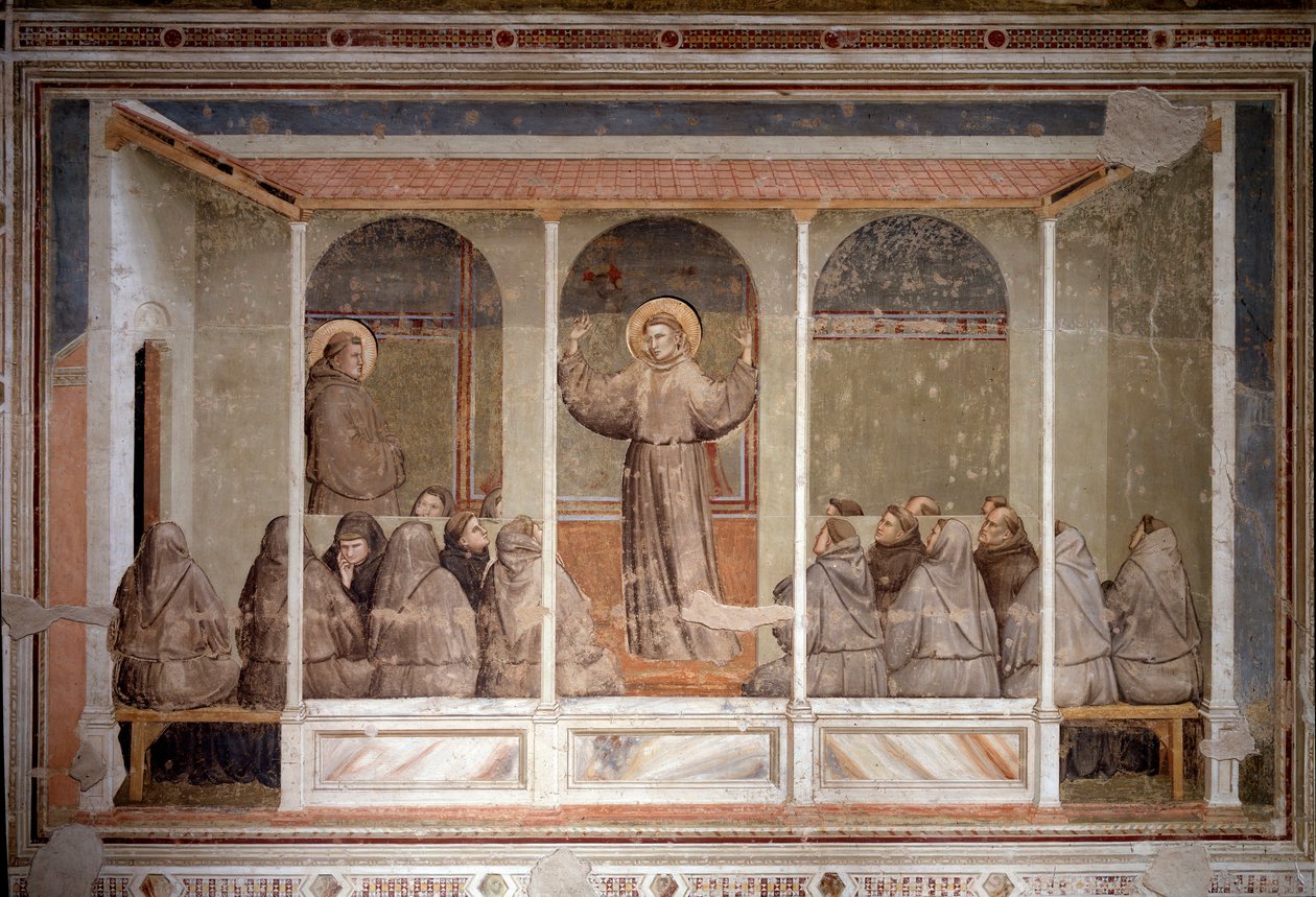 Svatý František se zjevuje kapitule v Arles během predikace svatého Antonína Paduánského (Fresco od Giotto (c.1266 1337)
