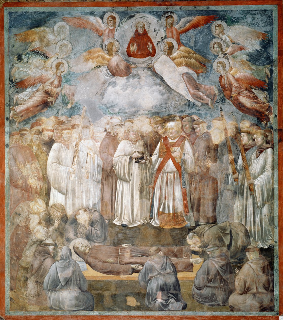 Pohřeb svatého Františka z Assisi a ověřování stigmat - Freska od Giotto (c.1266 1337)