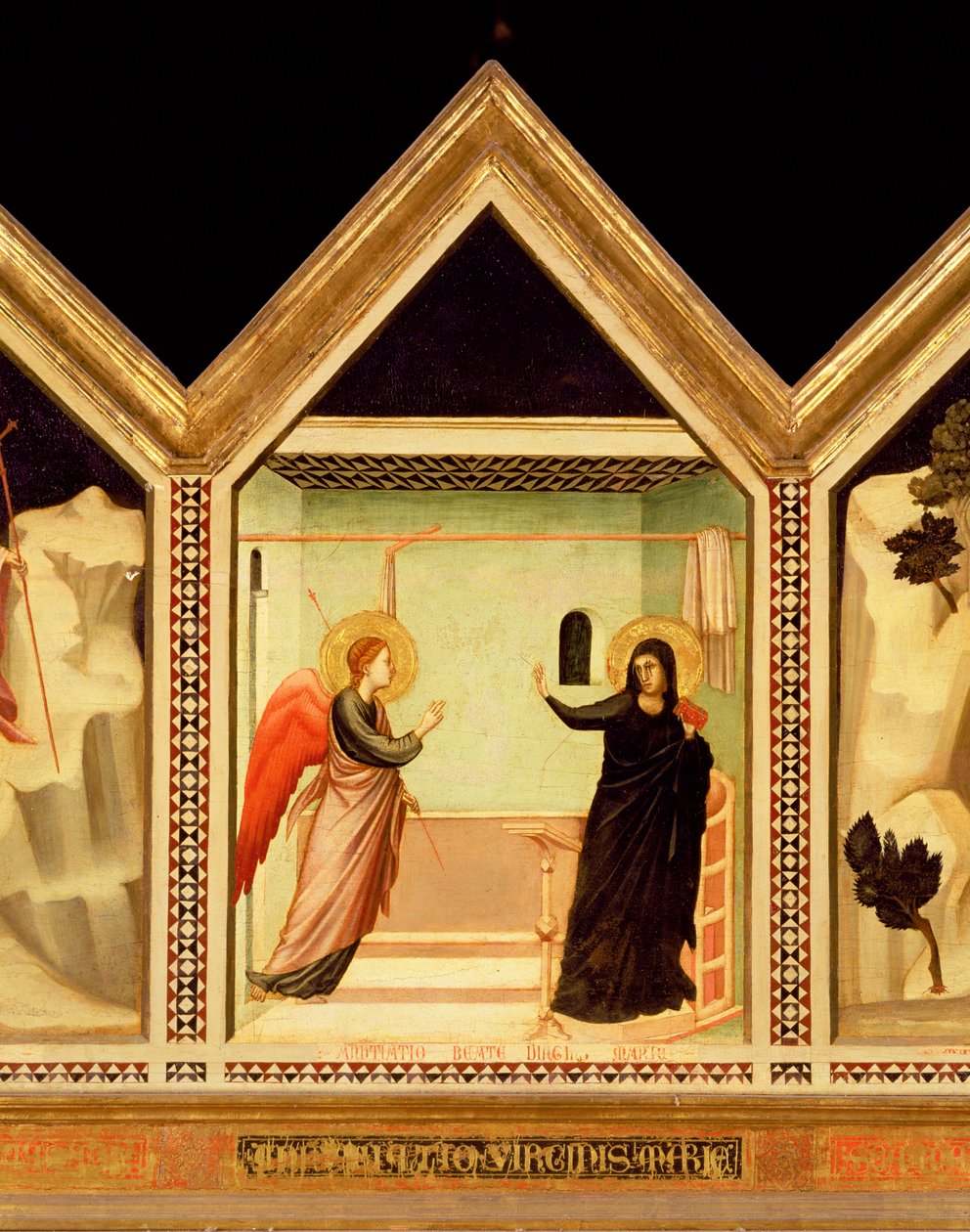 Zvěstování, z polyptychu St. Reparata na rubu detailu centrálního panelu z 66558, viz také 66557-68 od Giotto di Bondone