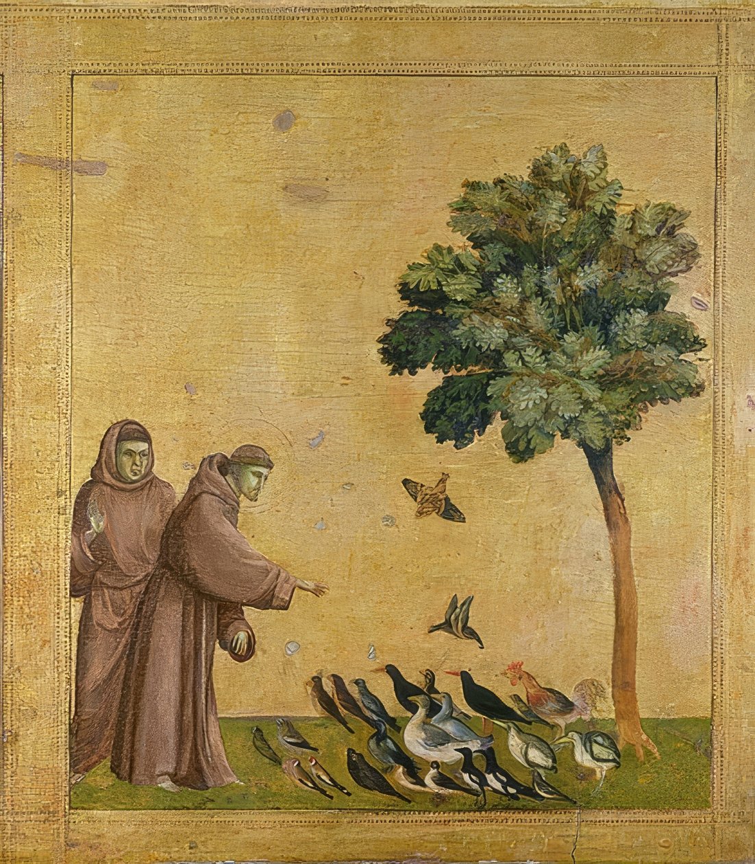 Svatý František káže ptákům. Kolem 1295-1300 (Predella, viz také obrázek číslo 19398) od Giotto di Bondone