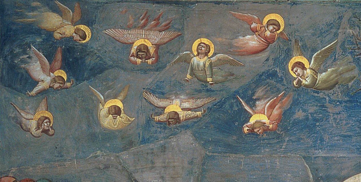 Detail putti z Oplakávání Krista, kolem roku 1305 od Giotto di Bondone