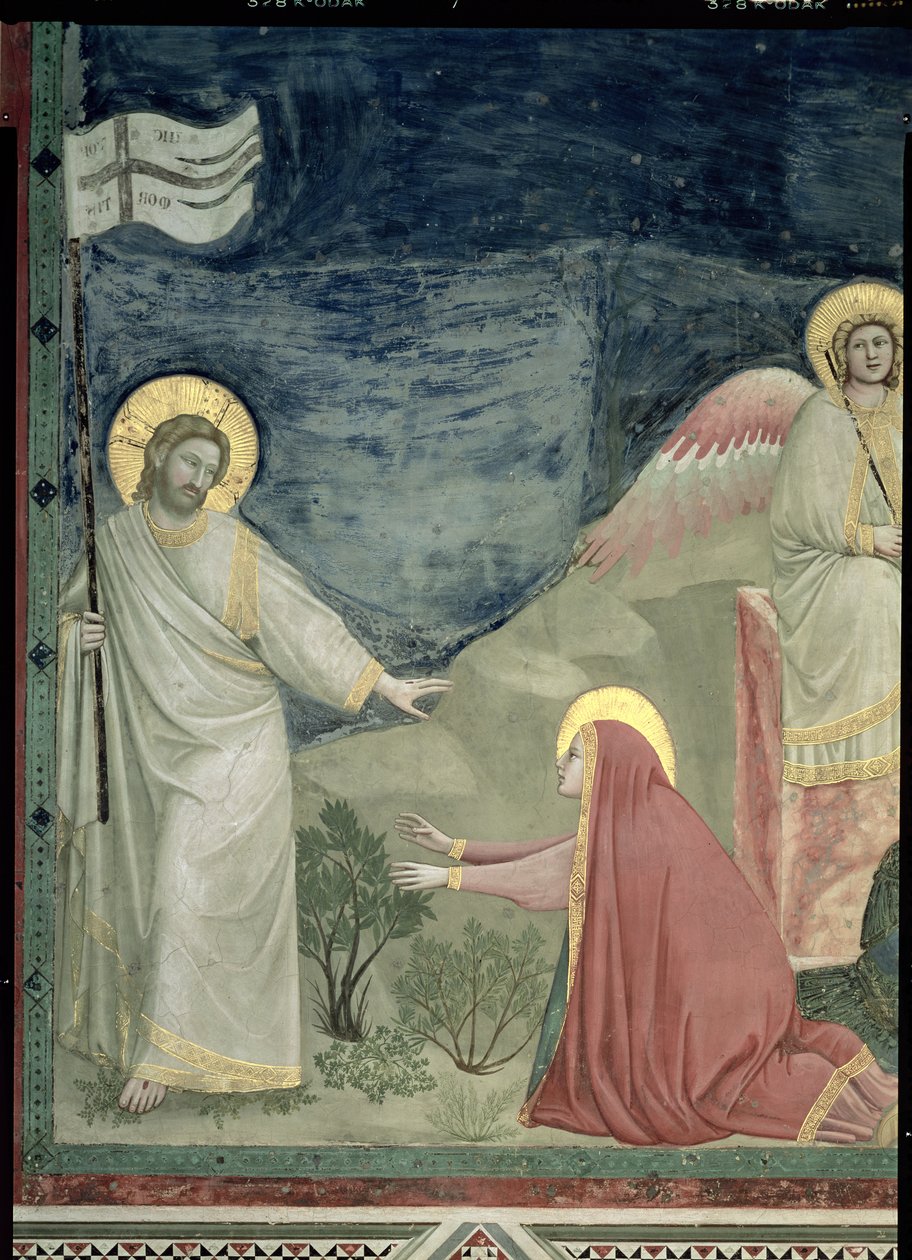 Noli me Tangere, detail Krista a Marie Magdaleny, kolem roku 1305 od Giotto di Bondone