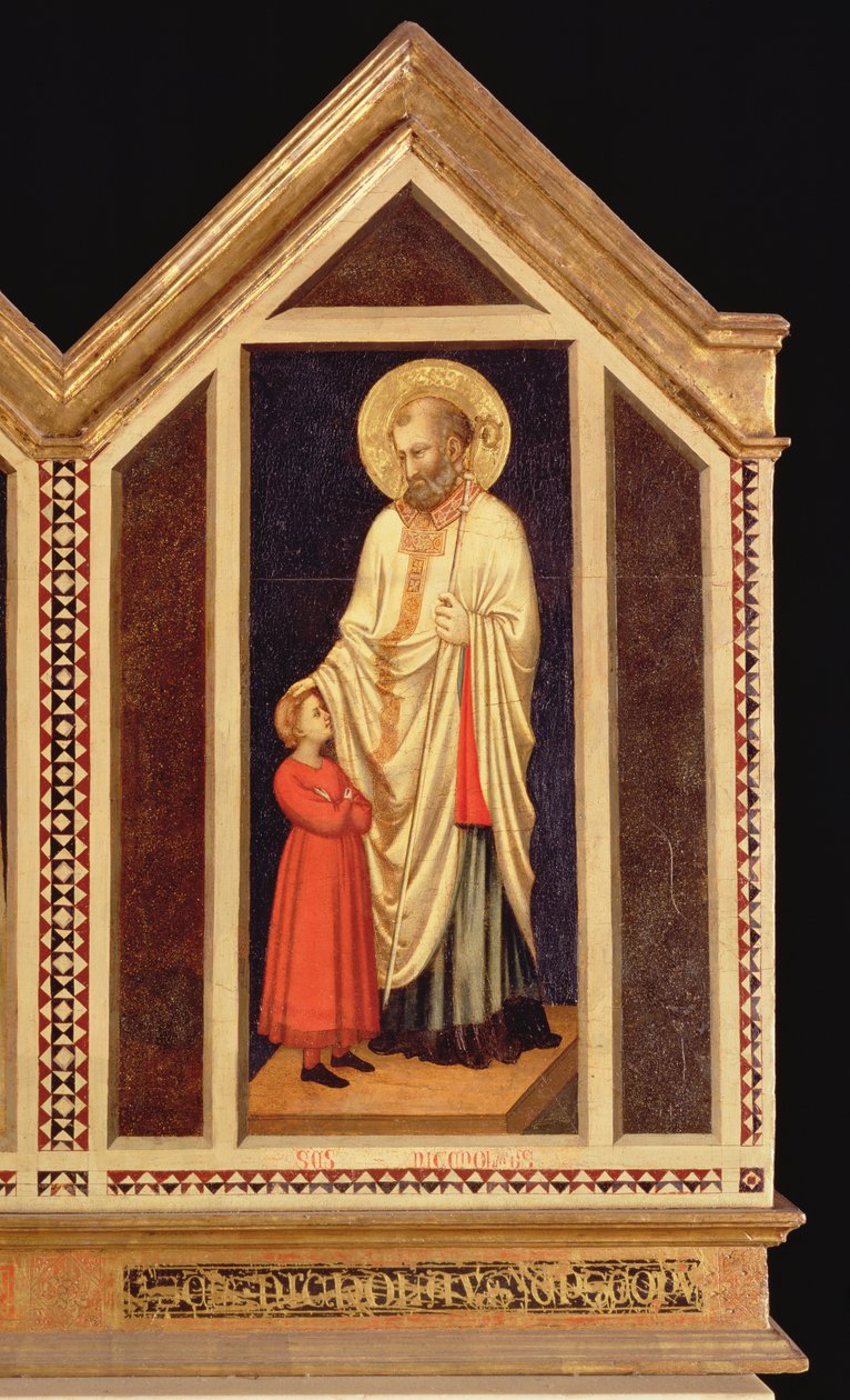 Mikuláše, z polyptychu St. Reparata úplně vpravo detail zadního panelu z 66558, viz také 66564-66567 od Giotto di Bondone