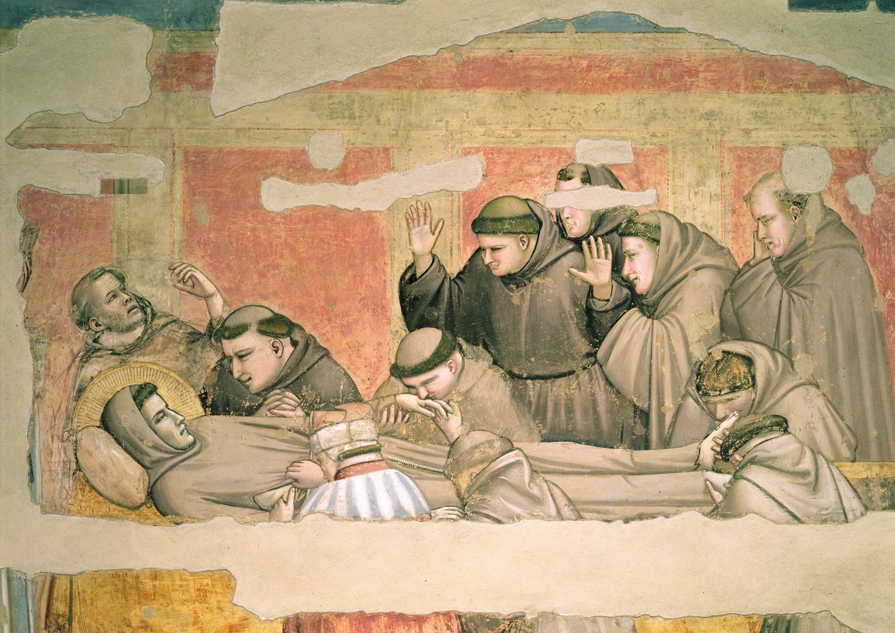 Smrt svatého Františka, detail fresky kaple Bardi z roku 63329 od Giotto di Bondone