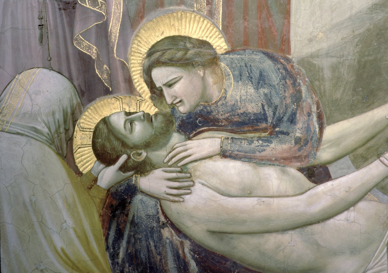 Oplakávání, detail Madony a Krista, c.1305 detail fresky z 56296 od Giotto di Bondone