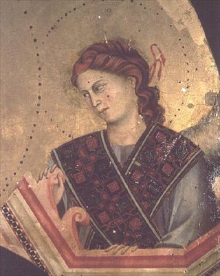 Anděl z trůnící Madony a dítěte (detail 66535) (viz také 66536, 66537 & 66539) (oltářní obraz) od Giotto di Bondone