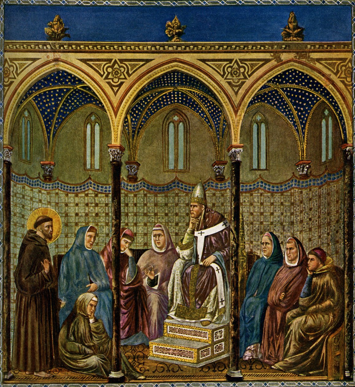 Svatý František z Assisi káže papeži Honoriovi III od Giotto di Bondone
