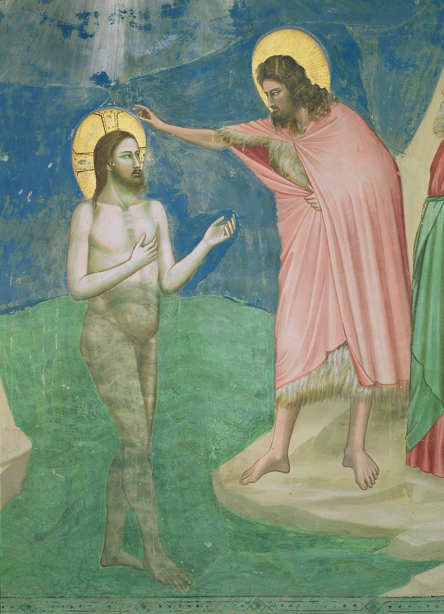 Křest Krista, detail Krista a sv. Jana Křtitele, 1303-05 od Giotto di Bondone