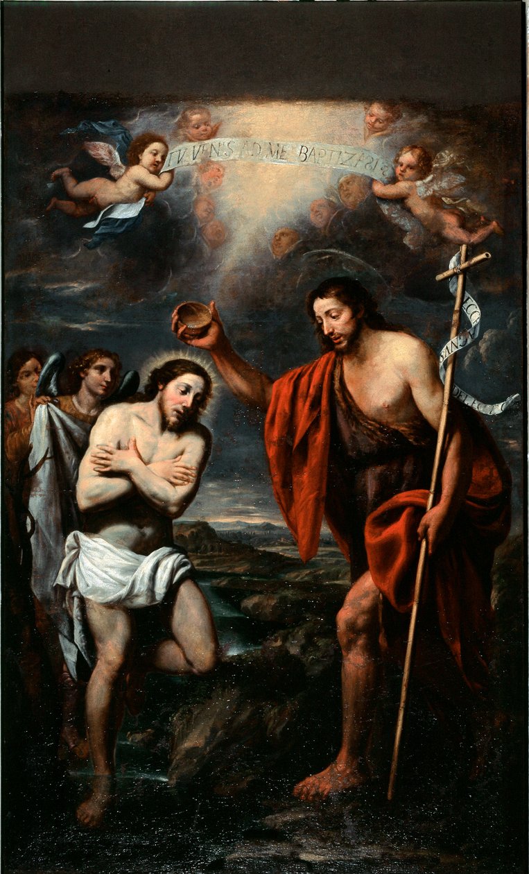 Bapteme of Christ (Křest Ježíše Krista) Malba Giovana Battisty Calzone (1609-1681) Santa Margherita Ligure ze 17. století, kostel Santa Margherita od Giovan Battista Casone