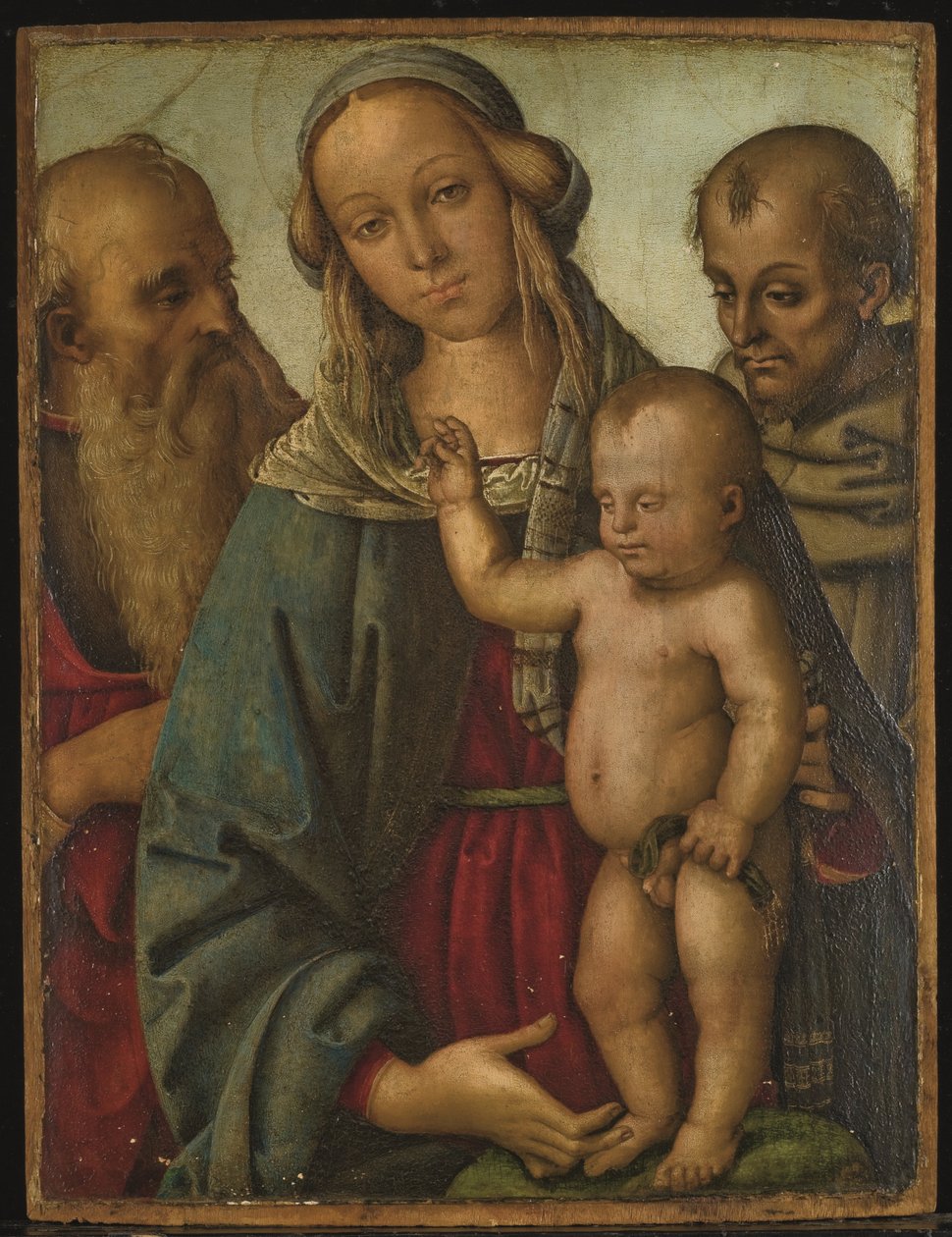 Panna s dítětem a svatými Jeronýmem a Františkem (olej na desce) od Giovan Maria di Bartolomeo Bacci di (1450 1510) Belforte