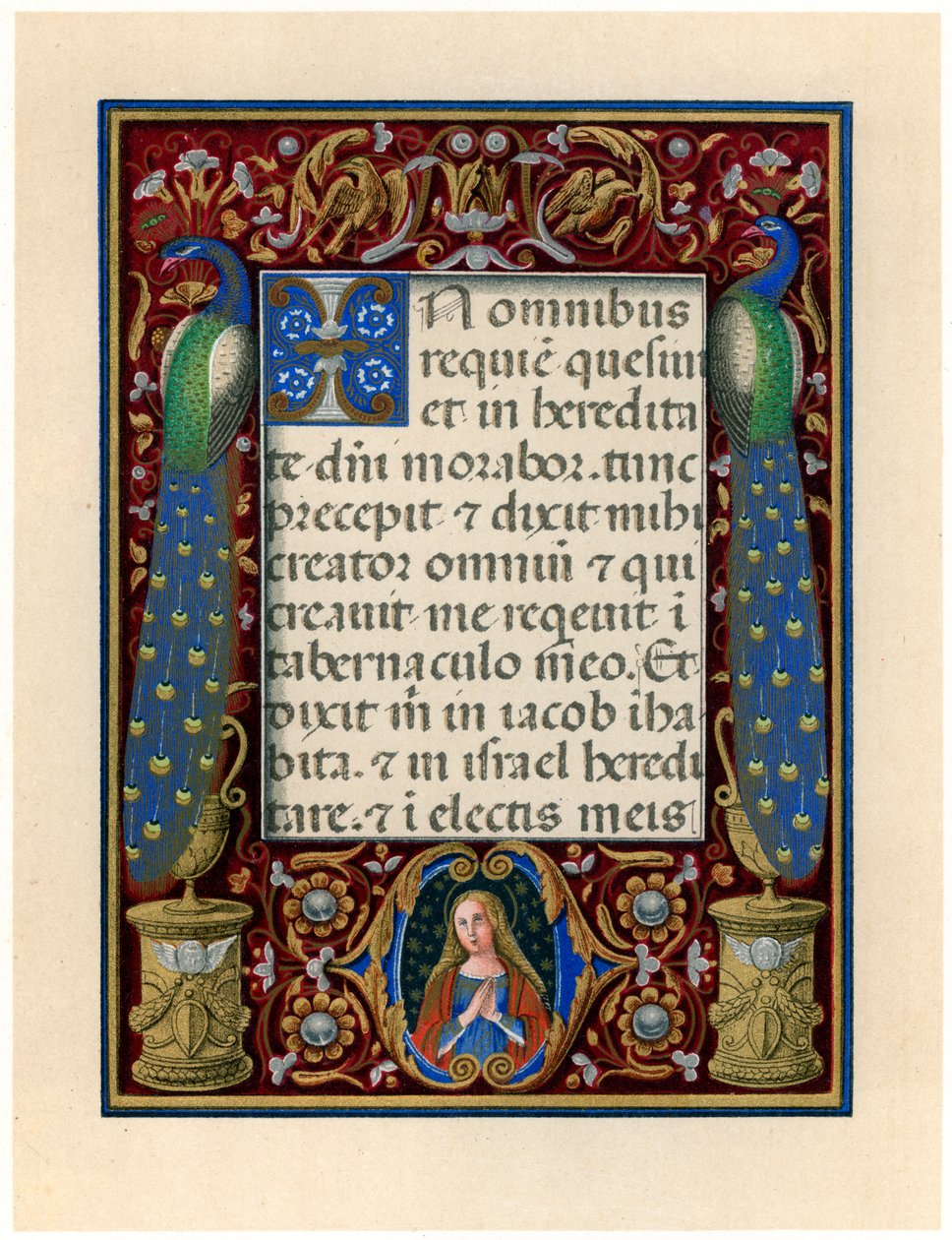Textová stránka s Pannou a dvěma pávy, c1490 od Giovan Pietro Birago