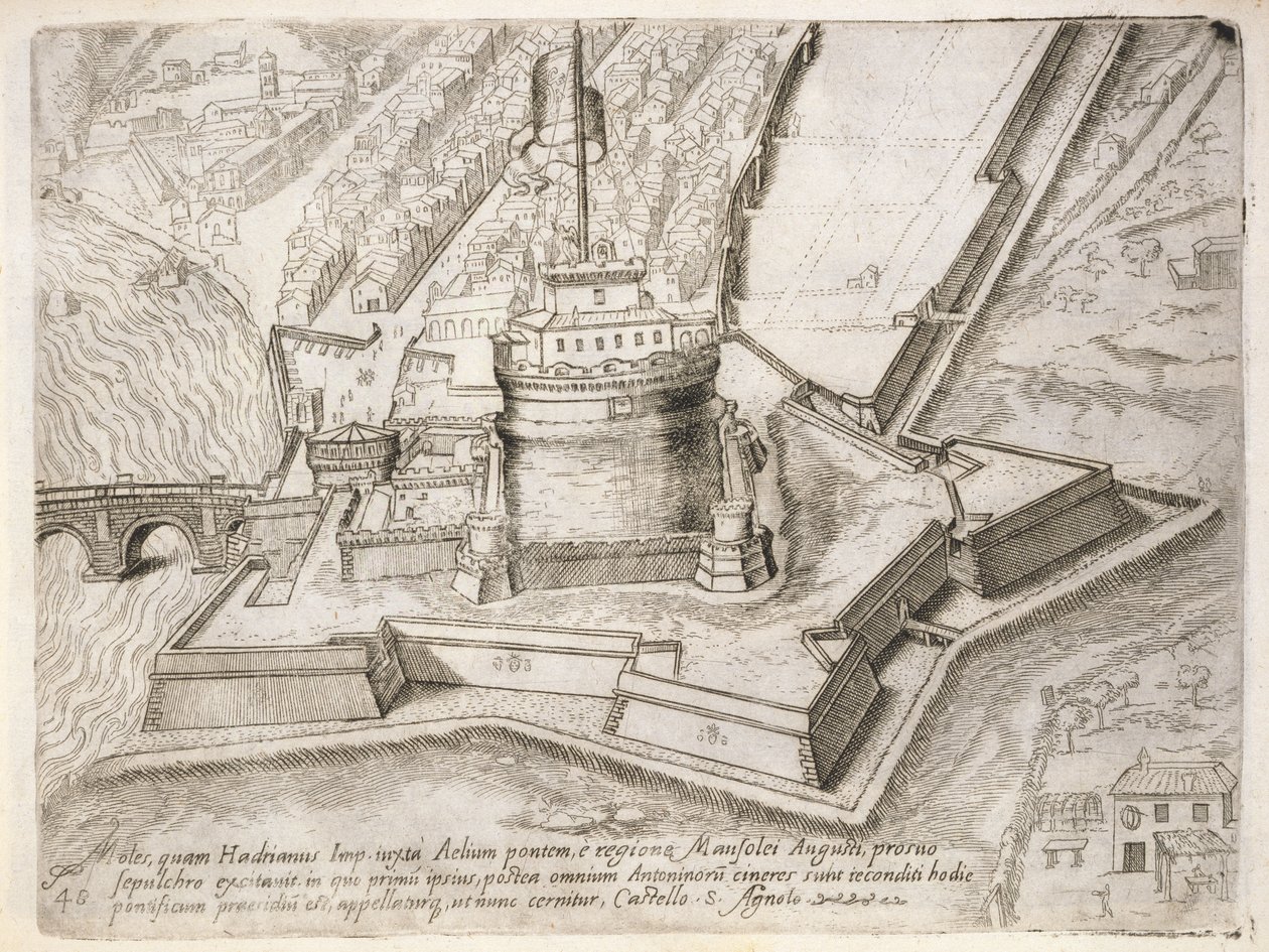 Hadriánova hrobka, z knihy Cosmo Medici Duci florentinor, vydané roku 1569. od Giovanantonio Dosio