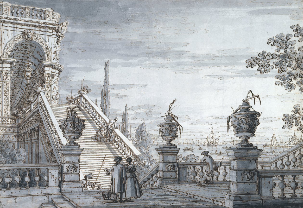 Capriccio s monumentálním schodištěm od Giovanni Antonio Canal
