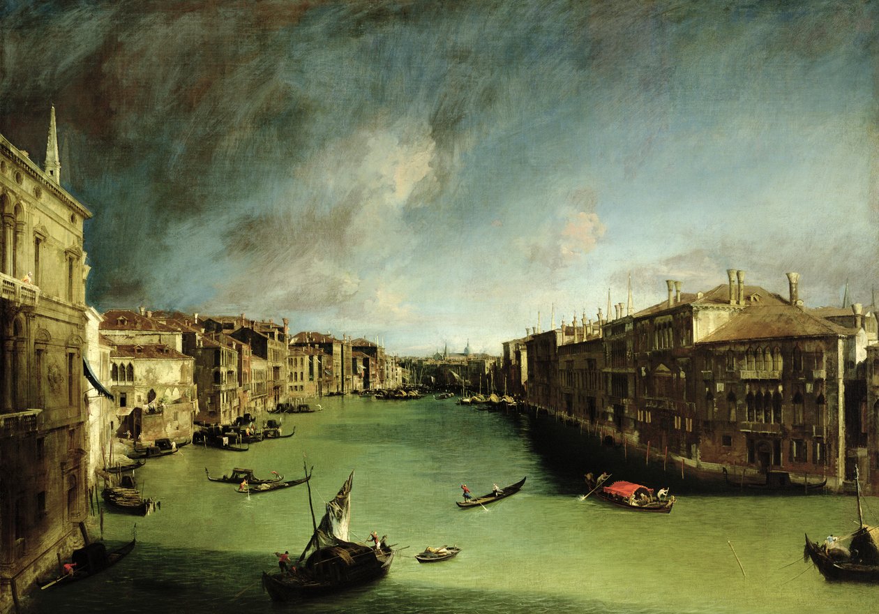 Velký kanál, pohled na Palazzo Balbi směrem k mostu Rialto, 1724 od Giovanni Antonio Canal