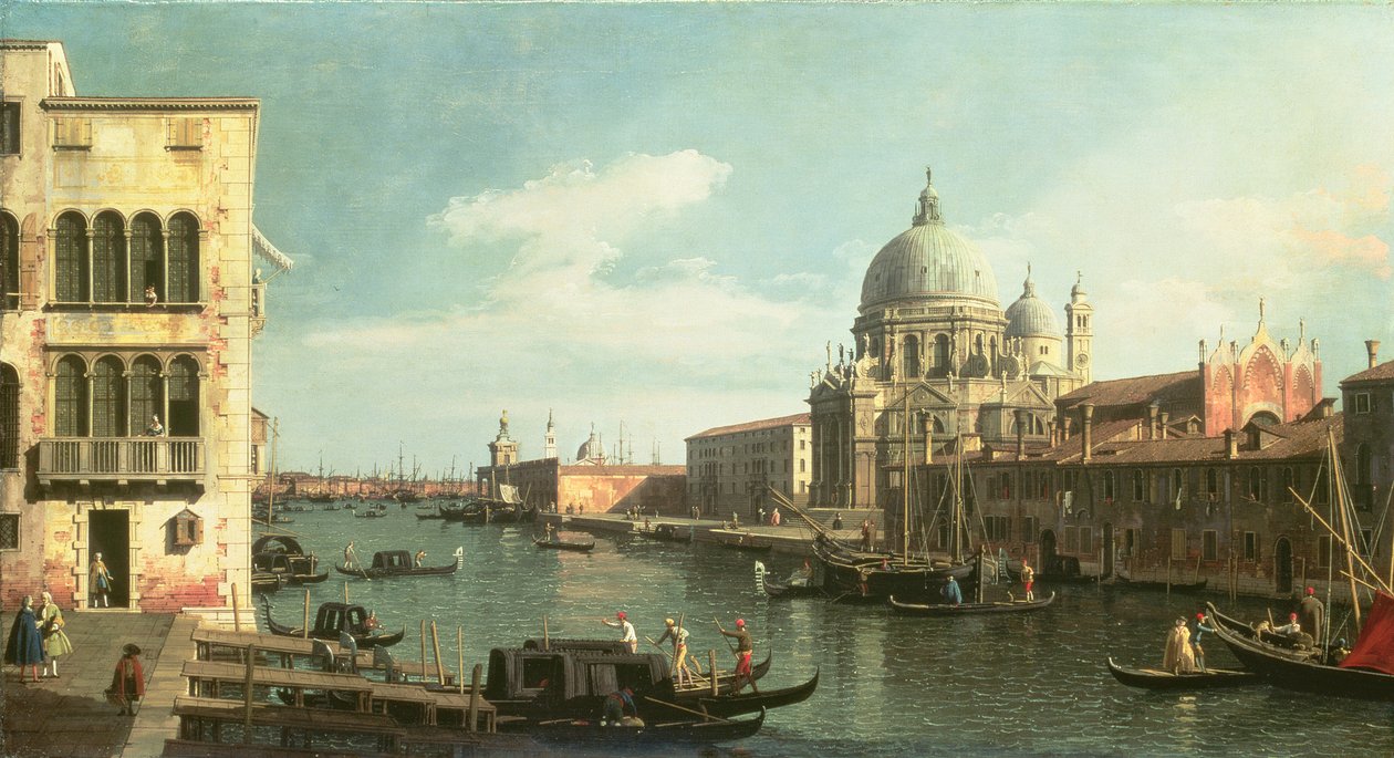 Pohled na Velký kanál: Santa Maria della Salute a Dogana z Campo Santa Maria Zobenigo, počátek 30. let 17. století. od Giovanni Antonio Canal