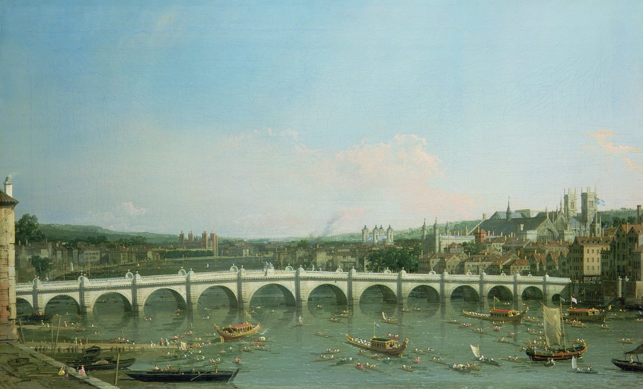 Westminsterský most ze severu s palácem Lambeth v dálce od Giovanni Antonio Canal