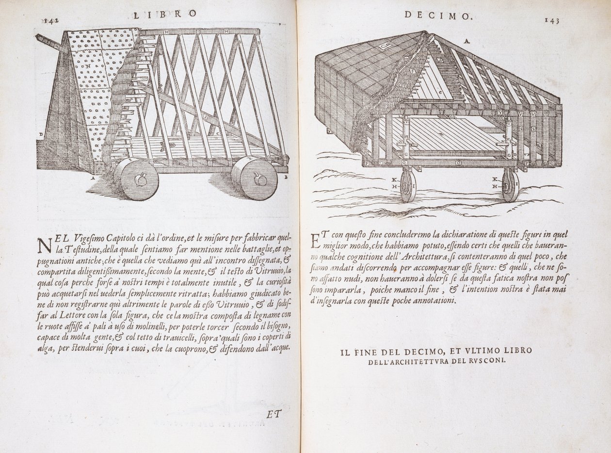 Metody přepravy prefabrikovaných střech na místo z „Della Architettura“, zveřejněné 1590 od Giovanni Antonio Rusconi