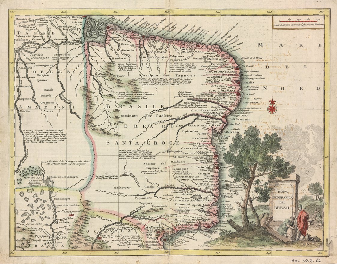 Geografická mapa Brazílie od Giovanni Battista Albrizzi