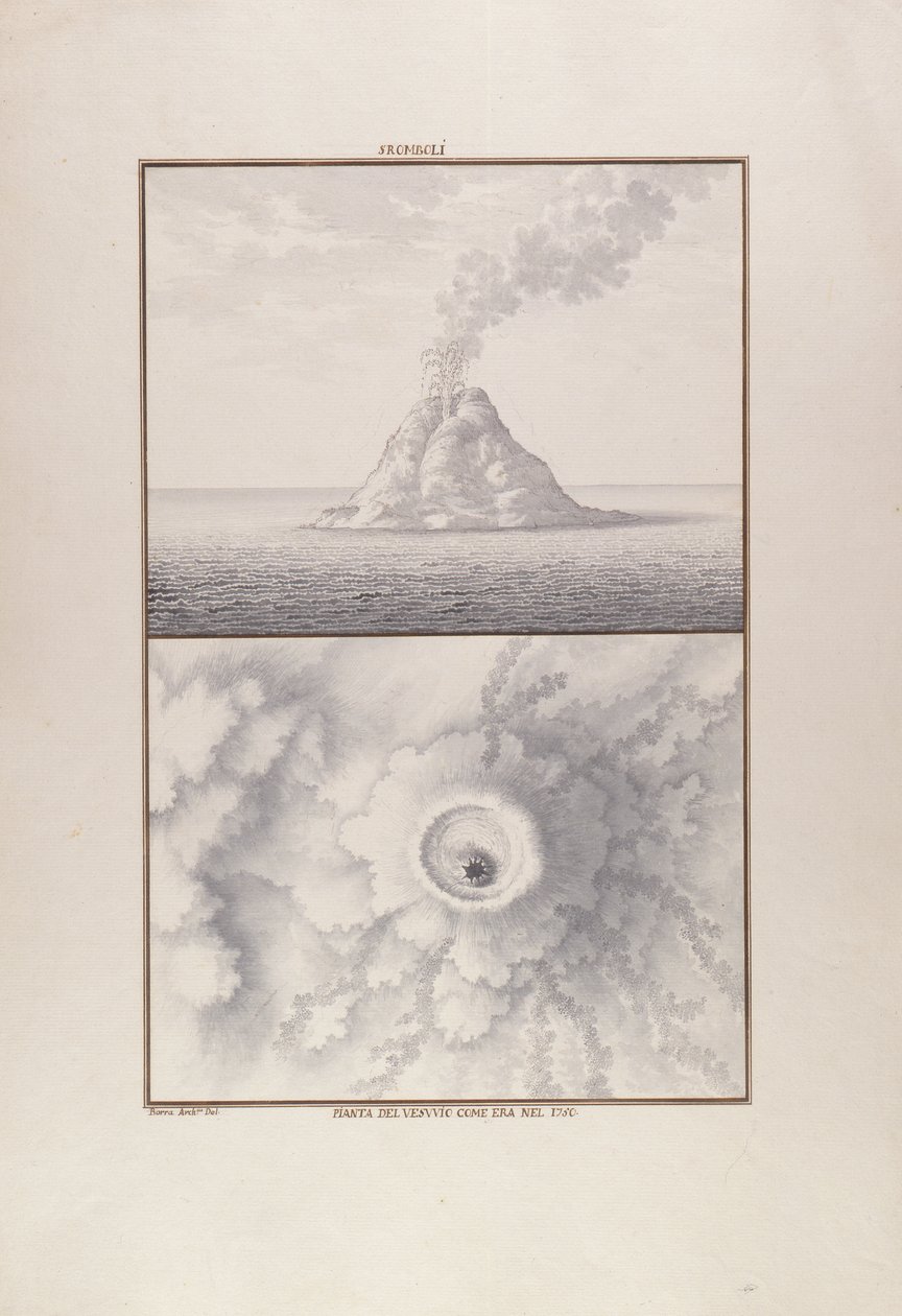 Stromboli, 1750 (pero a inkoust s wc na papíře) od Giovanni Battista Borra