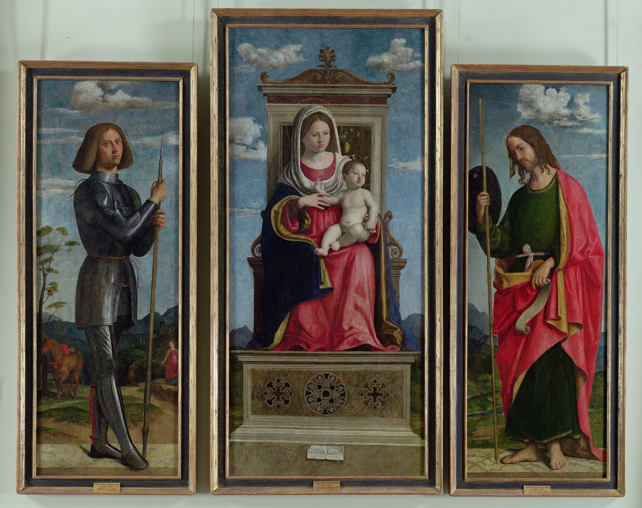 Madona s dítětem se sv. Jiřím a sv. Jakubem, kolem roku 1510 (olej na panelu přeneseno na plátno) od Giovanni Battista Cima da Conegliano