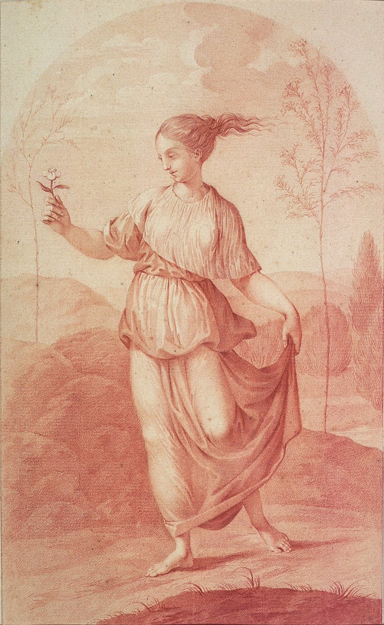 Mladá žena chodí bosá v krajině (kresba) od Giovanni Battista Cipriani