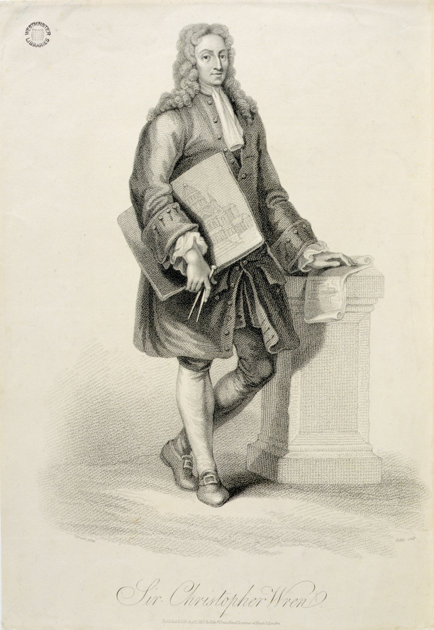 Sir Christopher Wren (1632-1723), ryl James Godby (fl.1790-1820), hospoda. Edward Orme, 1815 od Giovanni Battista Cipriani