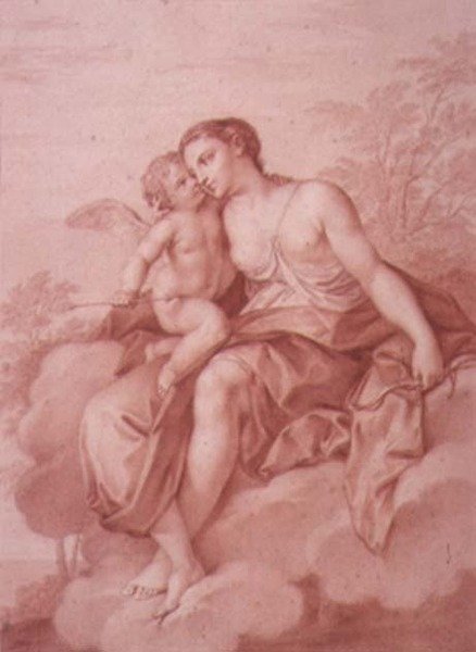 Venuše ležící na oblaku, objímající Amor, 18. století od Giovanni Battista Cipriani