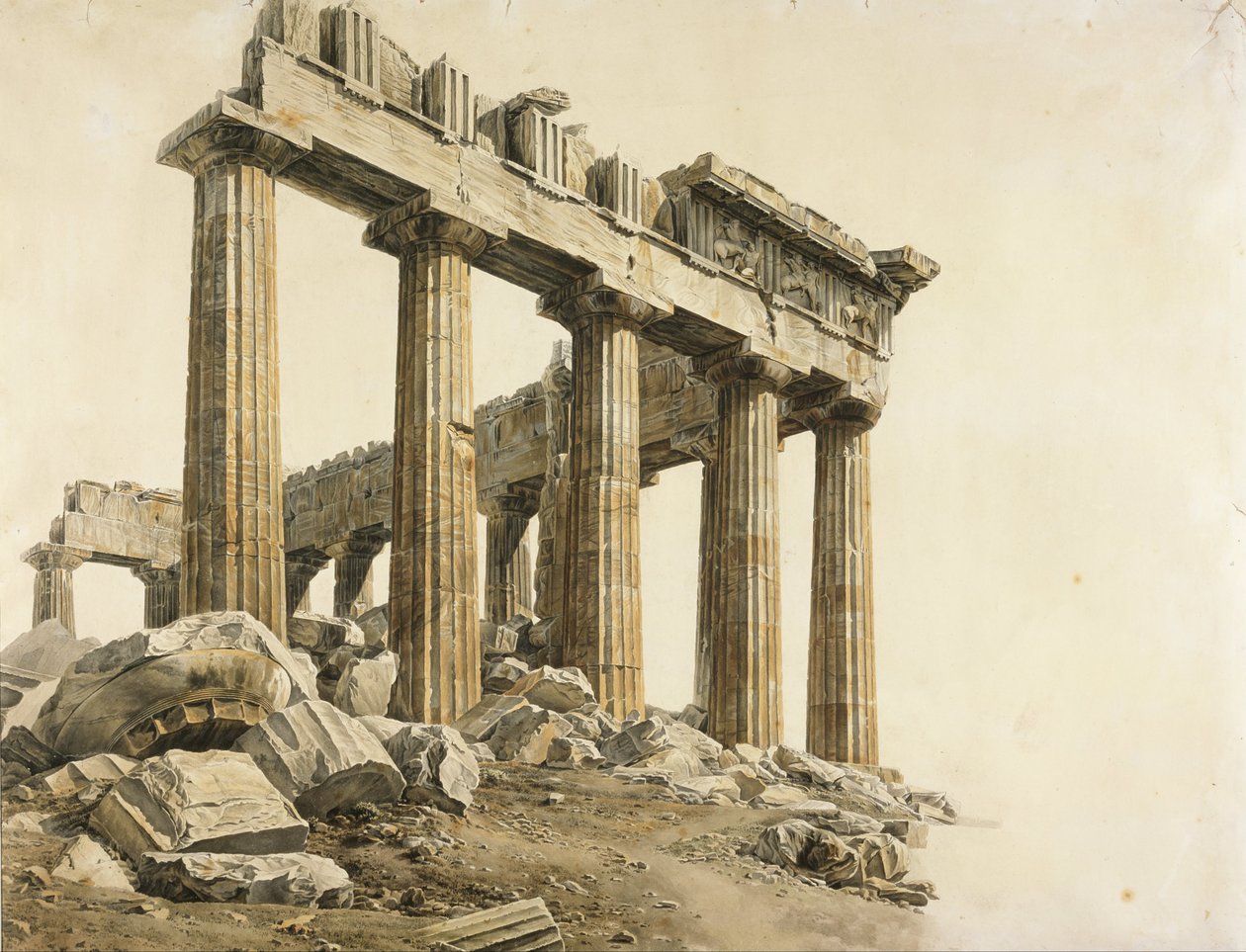Jihovýchodní roh Parthenonu v Aténách od Giovanni Battista Lusieri
