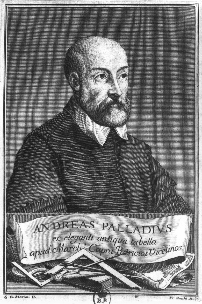 Andrea Palladio (1508-80) vyrytý Francescem II Zucchi (1692-1764) od Giovanni Battista Marioti