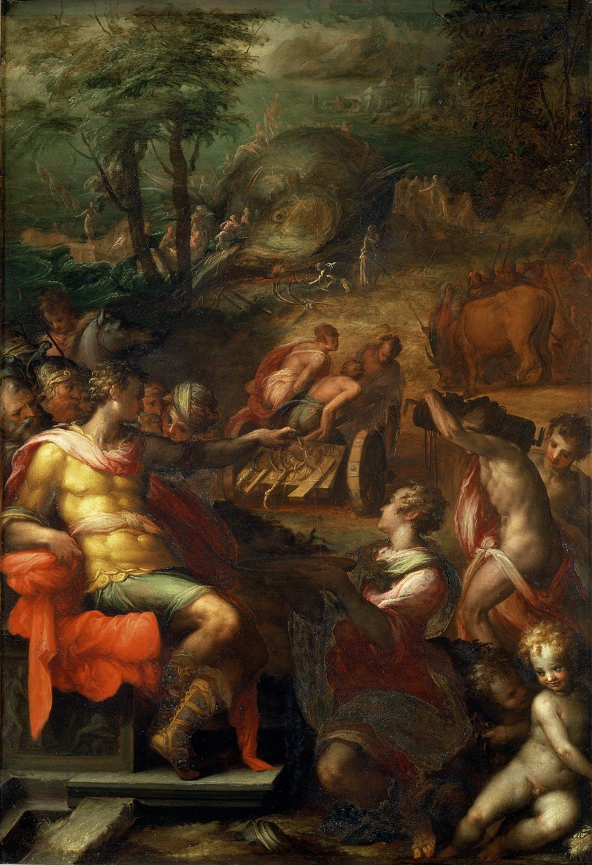 Sběr ambra, 1572 (olej na břidlici) od Giovanni Battista Naldini