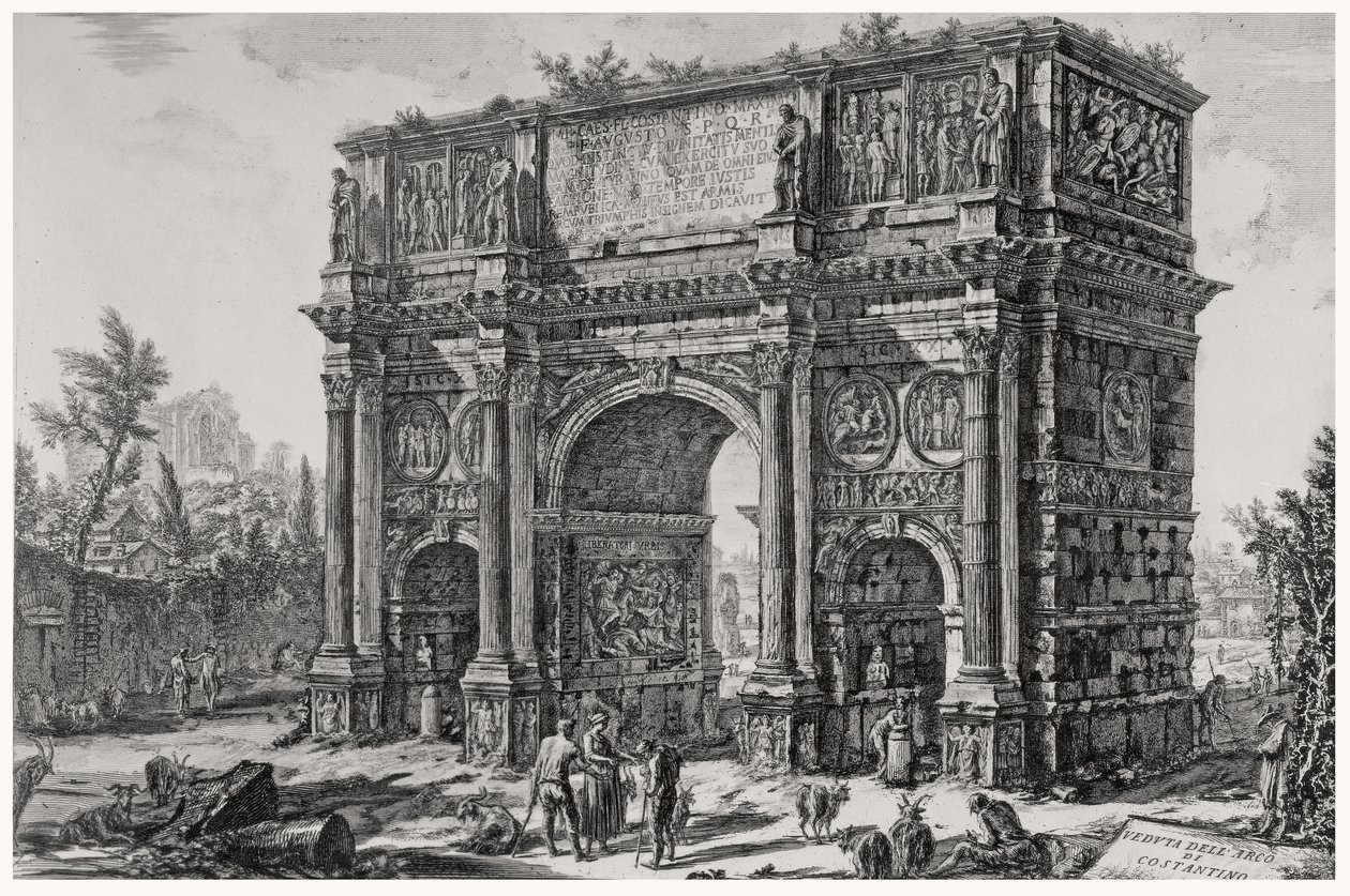 Pohled na Konstantinův oblouk, ze série „Pohledy na Řím“, kolem roku 1760 od Giovanni Battista Piranesi