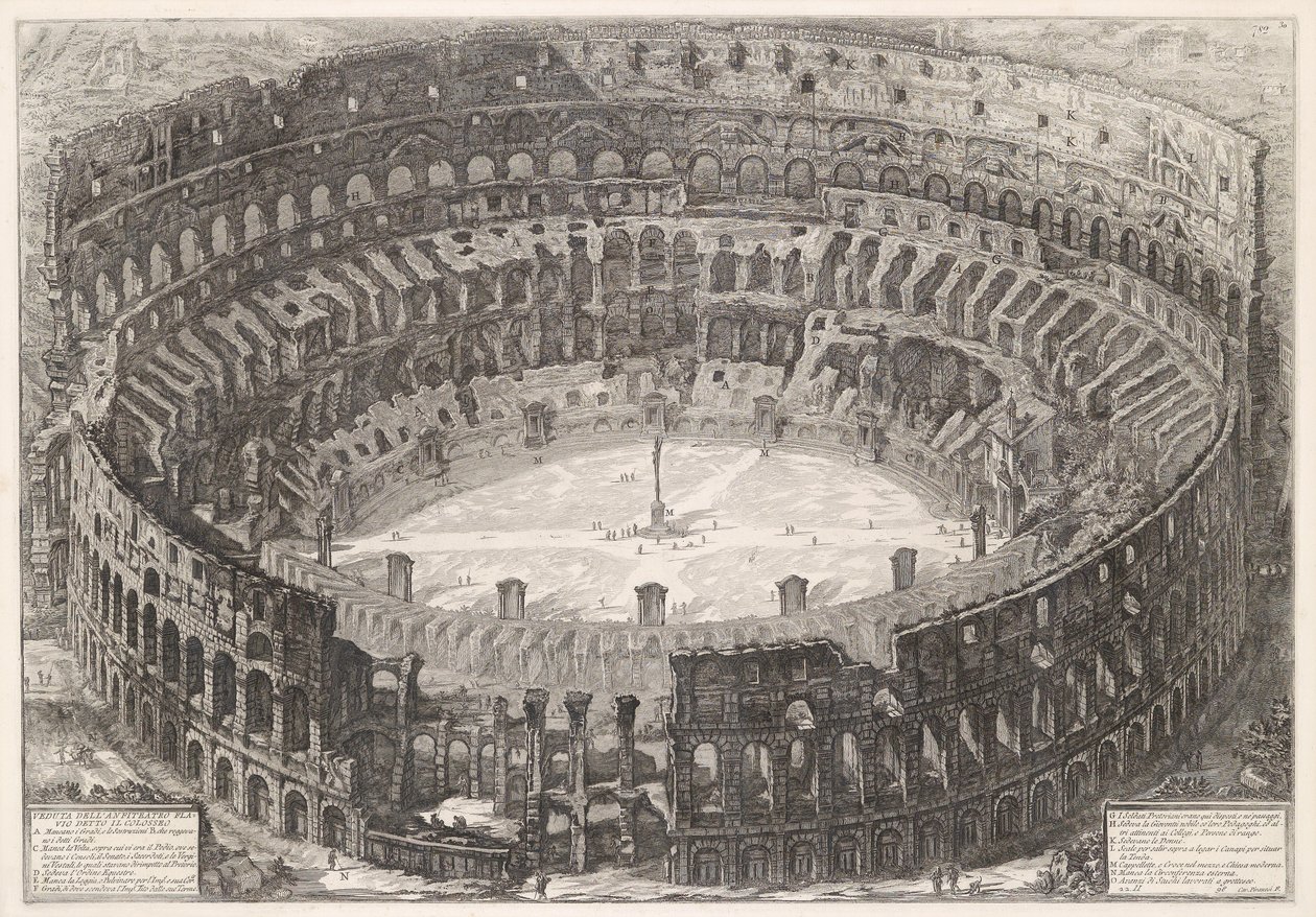 Pohled na Koloseum z ptačí perspektivy od Giovanni Battista Piranesi