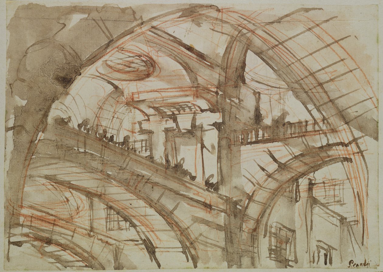 Kresba imaginárního vězení (inkoust a mytí na papíře) od Giovanni Battista Piranesi