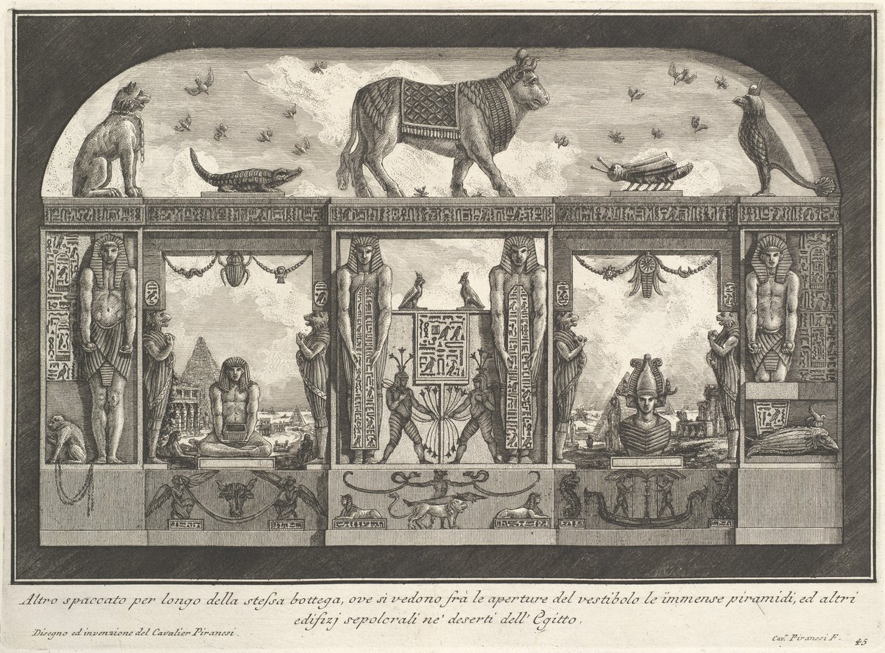 Egyptská nástěnná dekorace pro Caffè degli Inglesi, Piazza di Spagna, Řím, 1769. Z různých způsobů zdobení cest od Giovanni Battista Piranesi
