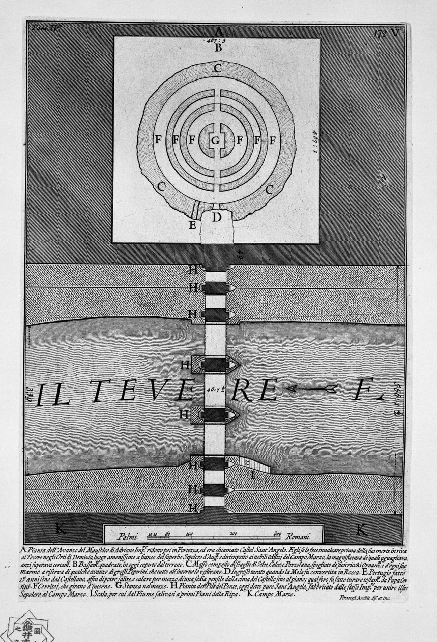 Mauzoleum Hadriána od Giovanni Battista Piranesi